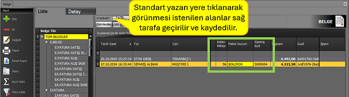 sipariş alanları